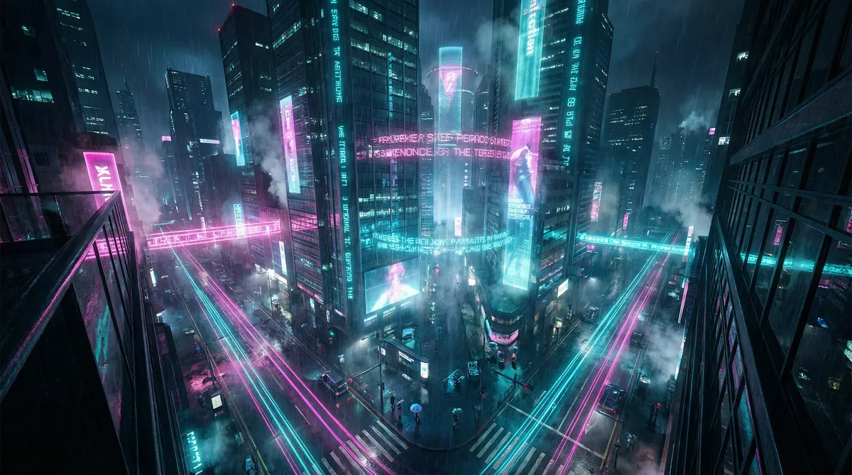 开车视频疼痛有声音 竖屏短剧平台首页背景 - 赛博朋克都市夜景